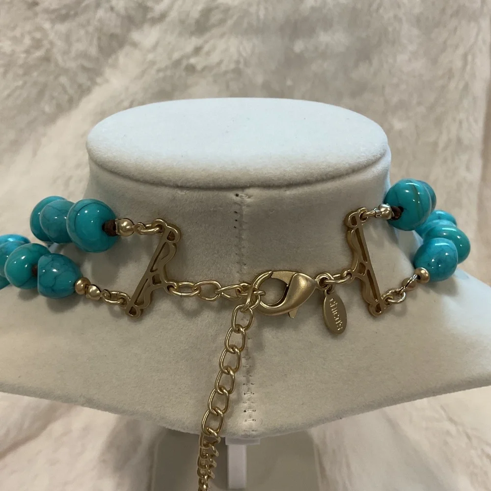 Chico’s Double Strand Turquoise, Brown and Gold Tone Necklace - Picture 5 of 5